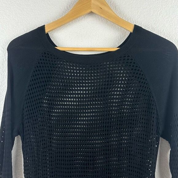 Express Women's Size M Long Sleeve Fish Net Top Black See Thru Mesh - Picture 3 of 8
